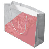 赤いピンクのろうけつ染めとグレーの水色の文字 ラージペーパーバッグ (裏面アングル)