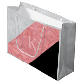 赤いピンクのろうけつ染めとグレーの水色の文字 ラージペーパーバッグ (正面アングル)