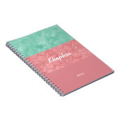 赤いピンクのろうけつ染めと青い水の色の名前と年 ノートブック (右側)