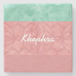 赤いピンクのろうけつ染めと青い水の色名 ストーンコースター