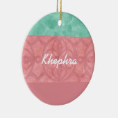 赤いピンクのろうけつ染めと青い水の色名 セラミックオーナメント (右)