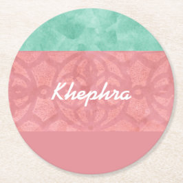 赤いピンクのろうけつ染めと青い水の色名 ラウンドペーパーコースター