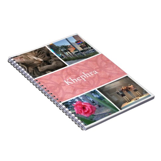 赤いピンクのろうけつ染めのコラージュと名前 ノートブック (右側)