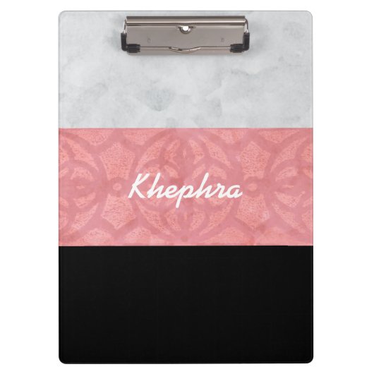 赤いピンクのろうけつ染めグレーの水の色と名前 クリップボード (正面)