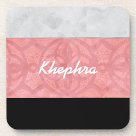 赤いピンクのろうけつ染めグレーの水の色と名前 コースター