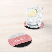 赤いピンクのろうけつ染めグレーの水の色と名前 ラウンドペーパーコースター (インサイチュ)