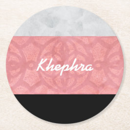 赤いピンクのろうけつ染めグレーの水の色と名前 ラウンドペーパーコースター