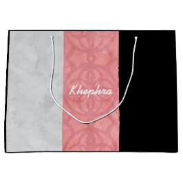 赤いピンクのろうけつ染めグレーの水の色と名前 ラージペーパーバッグ