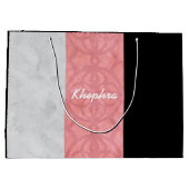 赤いピンクのろうけつ染めグレーの水の色と名前 ラージペーパーバッグ (裏面)