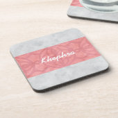 赤いピンクのろうけつ染めグレーの水の色名 コースター (左側)