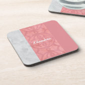 赤いピンクのろうけつ染めグレーの水の色名 コースター (左側)