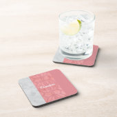 赤いピンクのろうけつ染めグレーの水の色名 コースター (右側)