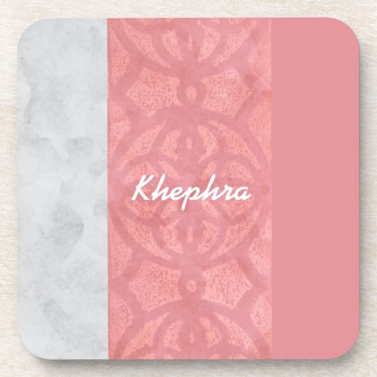 赤いピンクのろうけつ染めグレーの水の色名 コースター (正面)