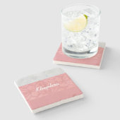 赤いピンクのろうけつ染めグレーの水の色名 ストーンコースター (横)