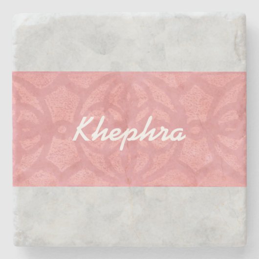 赤いピンクのろうけつ染めグレーの水の色名 ストーンコースター (正面)