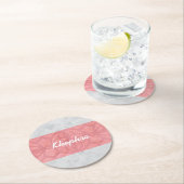 赤いピンクのろうけつ染めグレーの水の色名 ラウンドペーパーコースター (インサイチュ)