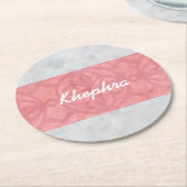 赤いピンクのろうけつ染めグレーの水の色名 ラウンドペーパーコースター (アングル)