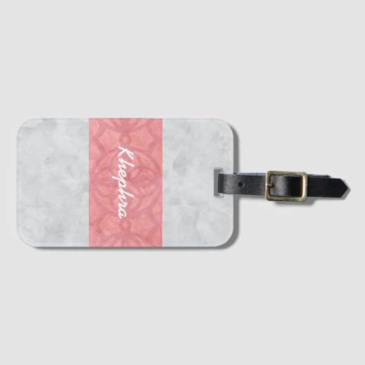 赤いピンクのろうけつ染めグレーの水の色名 ラゲッジタグ (正面横)