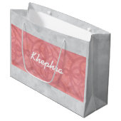 赤いピンクのろうけつ染めグレーの水の色名 ラージペーパーバッグ (正面アングル)