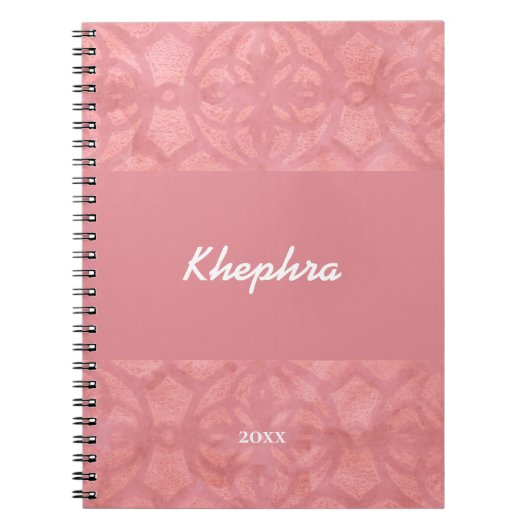 赤いピンクのろうけつ染め名と年表 ノートブック (正面)