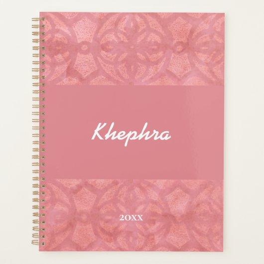 赤いピンクのろうけつ染め名と年表 プランナー手帳 (正面)