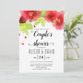 赤いピンクのエーテル結婚の花のカップルのシャワー 招待状 (スタンド正面)