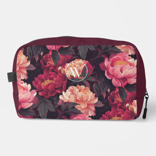 赤いピンクのカラフルヴィンテージ花パターン,モノグラム ドップキット (正面)