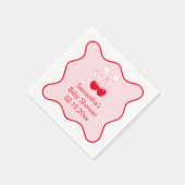 赤いピンクのチェリーオントップのボウベイビーシャワー スタンダードカクテルナプキン (角)