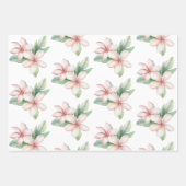 赤いピンクのトロピカルなハイビスカスとプルメリアの花のウェディング ラッピングペーパーシート (正面3)