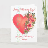 赤いピンクのハートと花のバレンタインデーカード シーズンカード (正面)