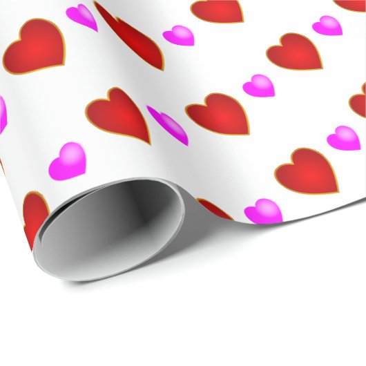 赤いピンクのハートオンWHITE ラッピングペーパー (ロールコーナー)