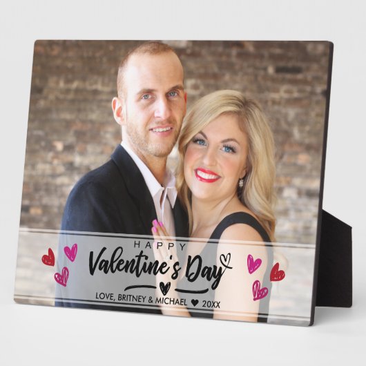 赤いピンクのハートバレンタインデーの写真を落書き フォトプラーク (側面)