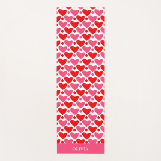 赤いピンクのハートパターパーソナライズされたン ヨガマット (正面)