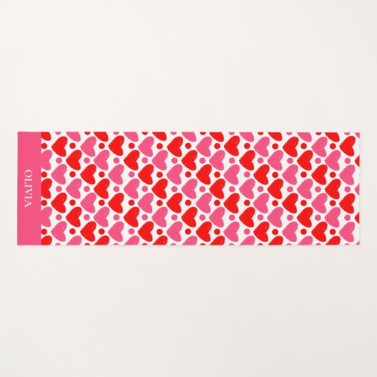 赤いピンクのハートパターパーソナライズされたン ヨガマット (正面(横))