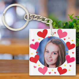 赤いピンクのハート カスタム写真 パーソナライズされた キーホルダー