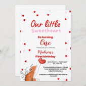 赤いピンクのハート バレンタインデー スイートヒート 誕生日 招待状 (正面/裏面)