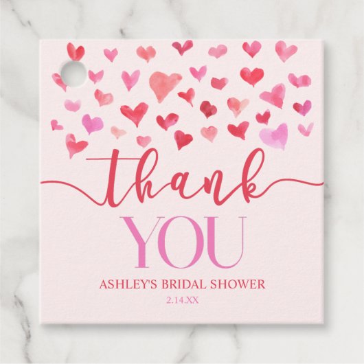 赤いピンクのハート バレンタイン ブライダルシャワー フェイバータグ (正面)
