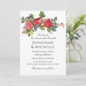 赤いピンクのバラのフローラすべて一つのクリスチャン結婚ズ 招待状 (スタンド正面)