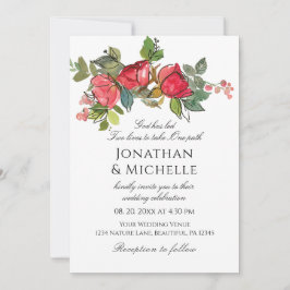 赤いピンクのバラのフローラすべて一つのクリスチャン結婚ズ 招待状