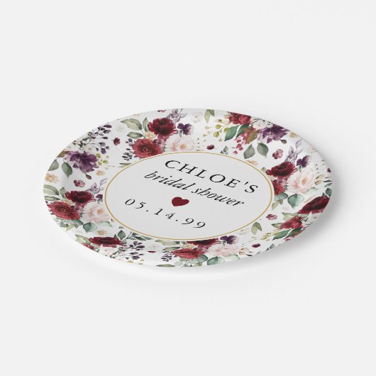 赤いピンクのバラの花のウェディングシャワー ペーパープレート (アングル)