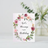 赤いピンクのバラの花輪 正教会の誕生日 ポストカード (スタンド正面)