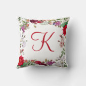 赤いピンクのパープルの緑の花の花柄のモノグラム クッション (裏面)