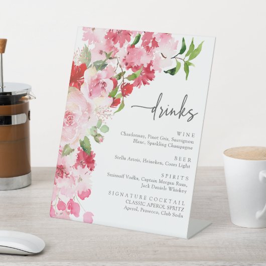 赤いピンクのフローラドリンク一覧の署名 台座サイン (インサイチュ)