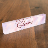 赤いピンクのマルーンの水の色の抽象芸術を追加ナメパステル デスクネームプレート (側面)