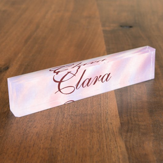 赤いピンクのマルーンの水の色の抽象芸術を追加ナメパステル デスクネームプレート (側面)