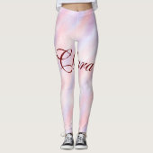 赤いピンクのマルーンの水の色の抽象芸術を追加ナメパステル レギンス (正面)