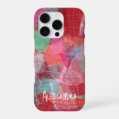 赤いピンクのモノグラム名抽象芸術パターン iPhoneケース (裏面)