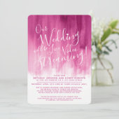 赤いピンクの抽象的なアートを使ったライブストリーミングウェディング 招待状 (スタンド正面)