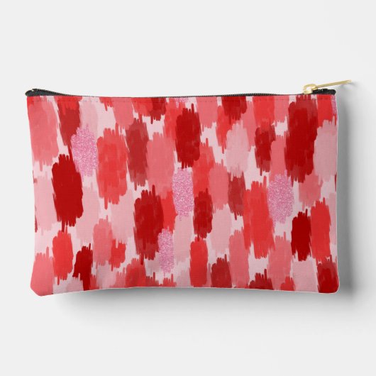 赤いピンクの抽象芸術ブラシストロークのパターンモノグラム アクセサリーポーチ (裏面)