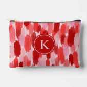 赤いピンクの抽象芸術ブラシストロークのパターンモノグラム アクセサリーポーチ (正面)